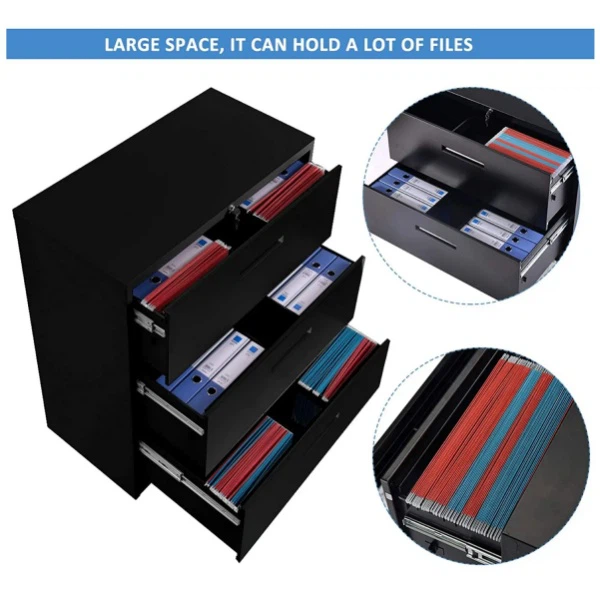 black metal office cabinet detail